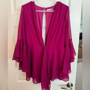 Fashion Nova Fuchsia Romper with Bell Sleeves